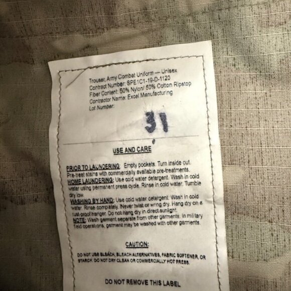 US Military Army Combat Trousers Uniform NSN 8415-01-623-4184 Medium-Short - Picture 6 of 6